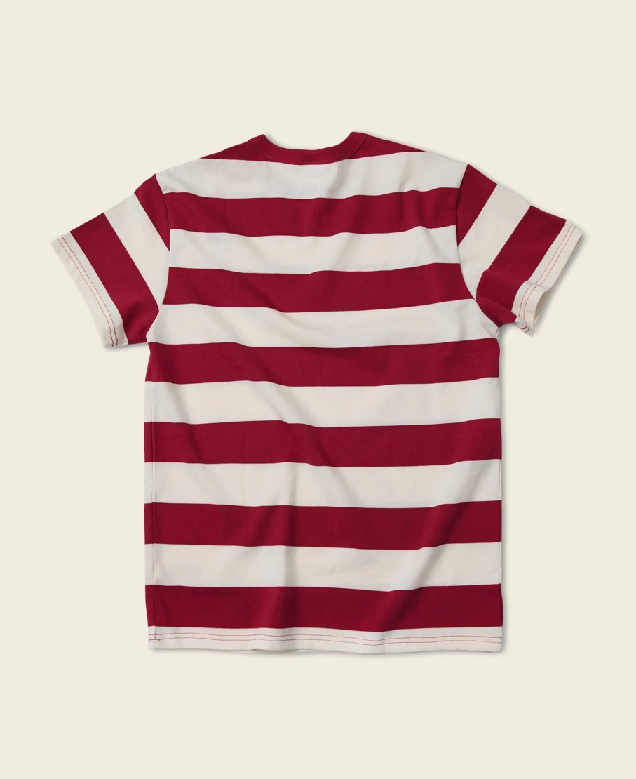 Bronson Men's Heavyweight Cotton T-Shirt - Red/Apricot Wide Striped Tee