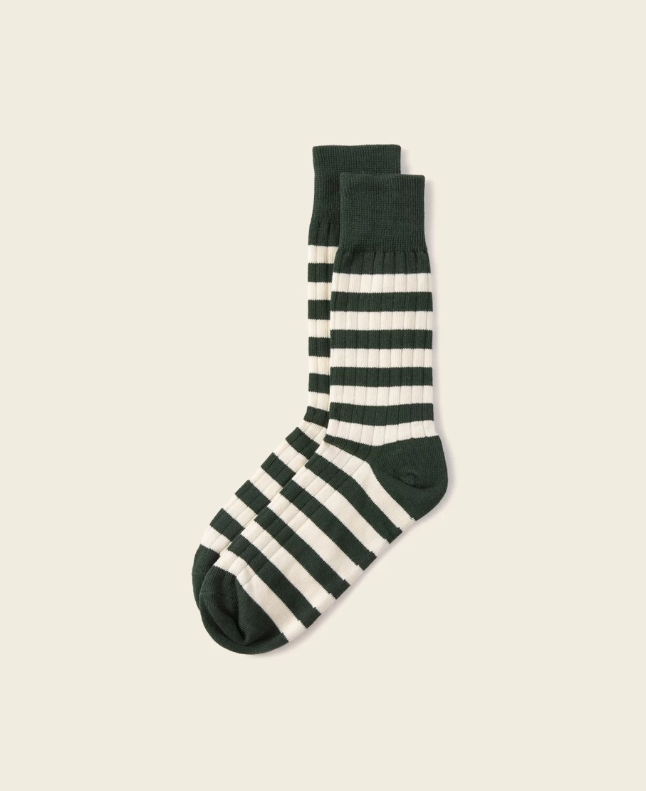 Bronson Men's Retro Green & White Striped Cotton Socks
