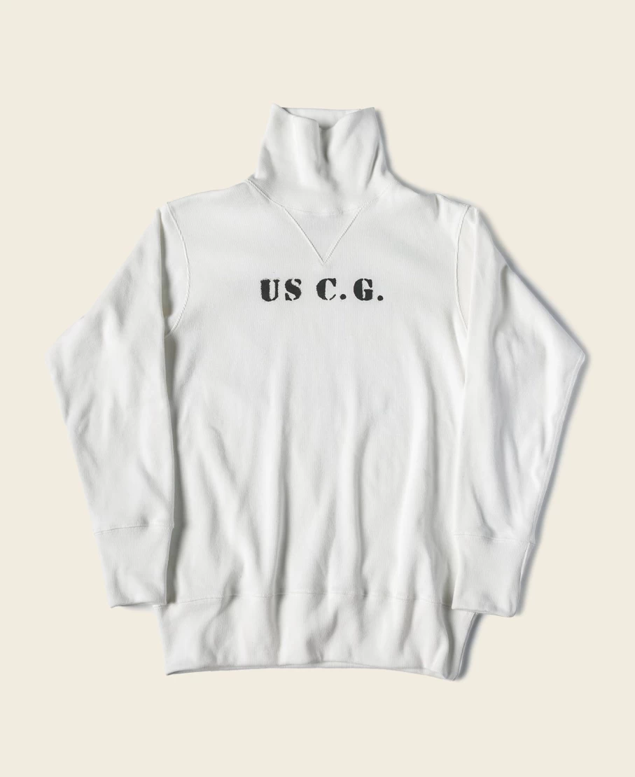 Bronson Men's 1930s USCG Turtleneck Thermal Sweater - White Vintage Wool Pullover