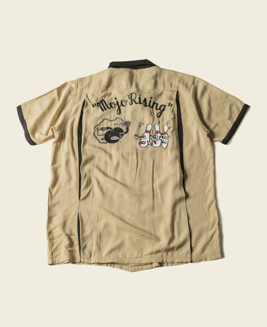 Bronson Men's Yellow Loose Fit Embroidered Bowling Shirt