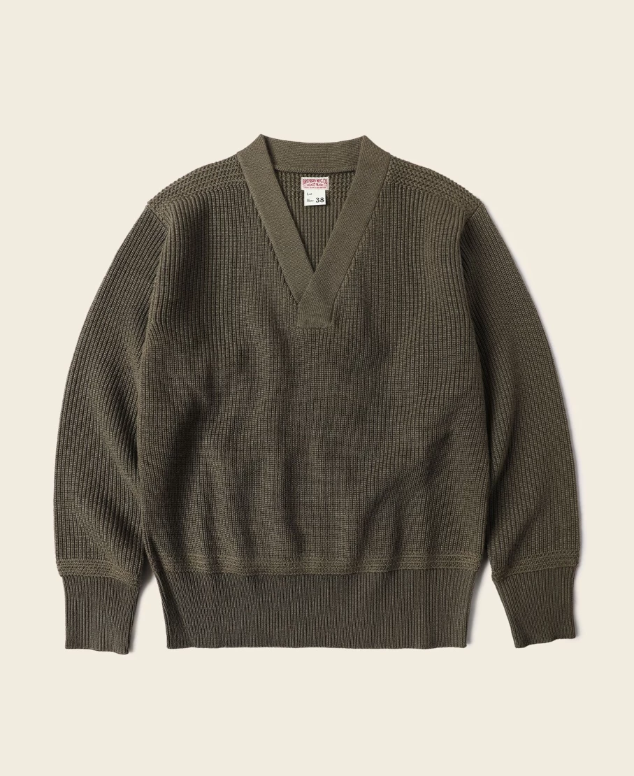 Bronson Men's Olive USAAF Type A-1 V-Neck Mechanic Sweater