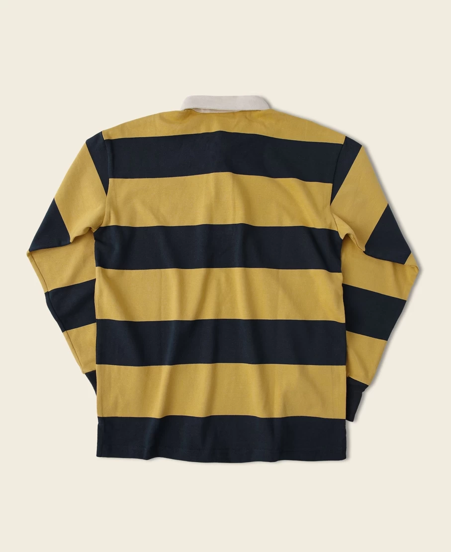 Bronson Men's Classic Fit Yellow & Navy Striped Rugby Shirt - Vintage Jersey Style