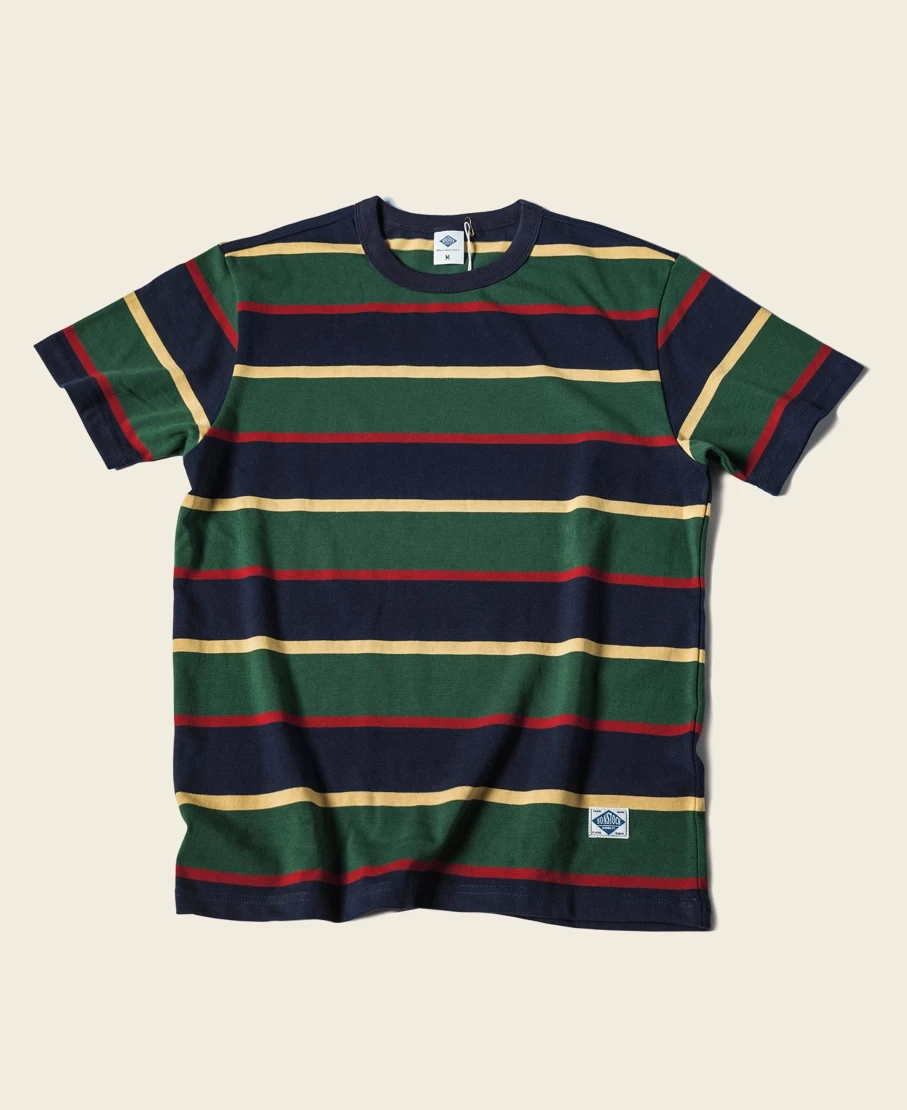 Bronson Men's Navy & Green Striped Ivy Style T-Shirt - 9.8 Oz Classic Fit