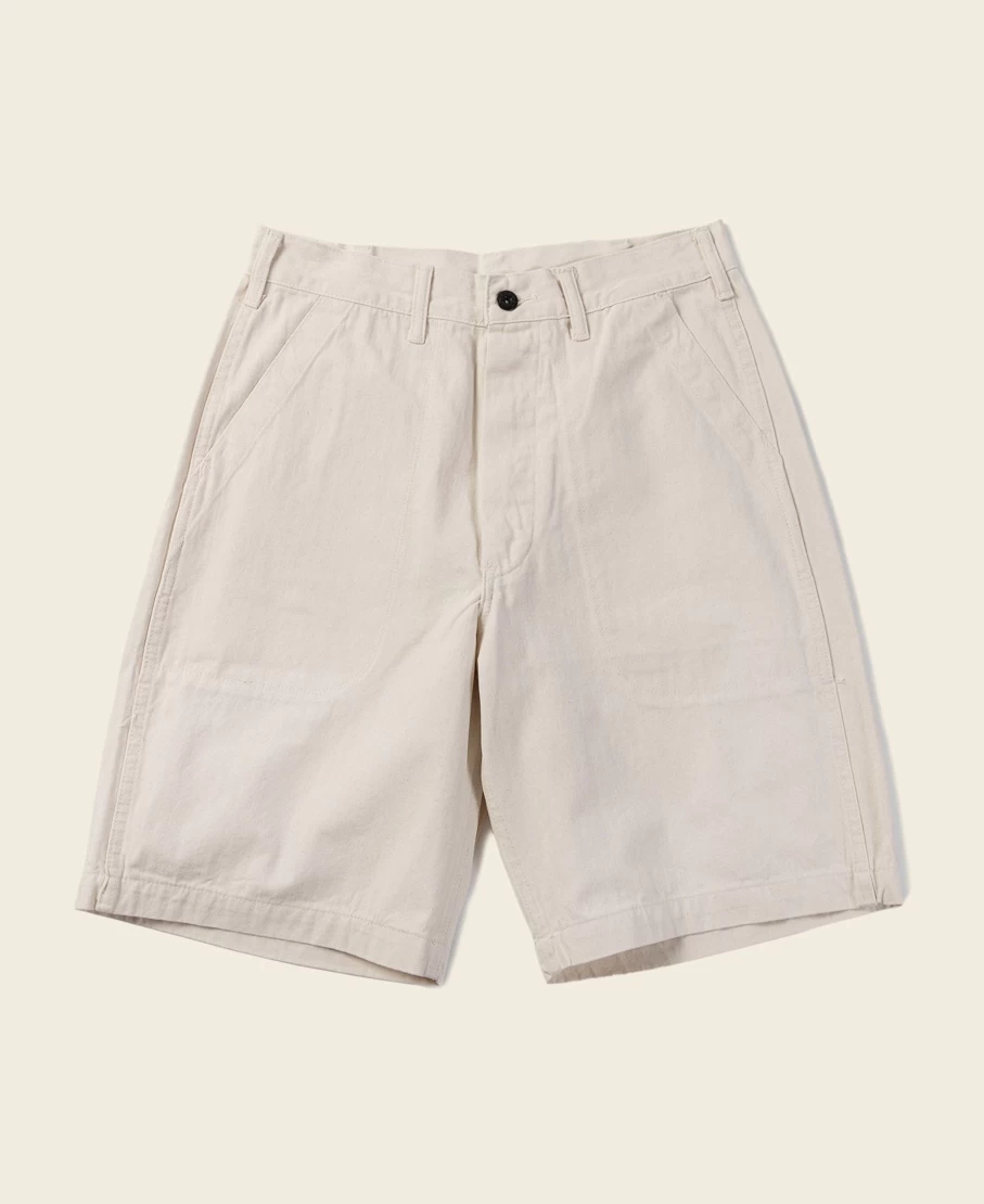 Bronson Men's 1940s WWII USN 12 oz HBT Fatigue Deck Shorts in White - Vintage Military Style