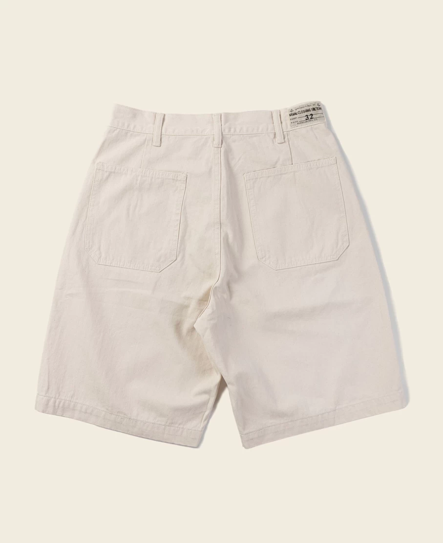 Bronson Men's 1940s WWII USN 12 oz HBT Fatigue Deck Shorts in White - Vintage Military Style
