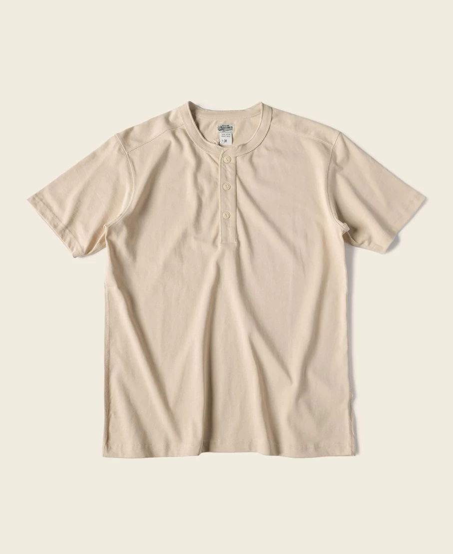 Bronson Men's Apricot Cotton Short Sleeve Henley T-Shirt - 10.6 Oz Comfort Fit Casual Top