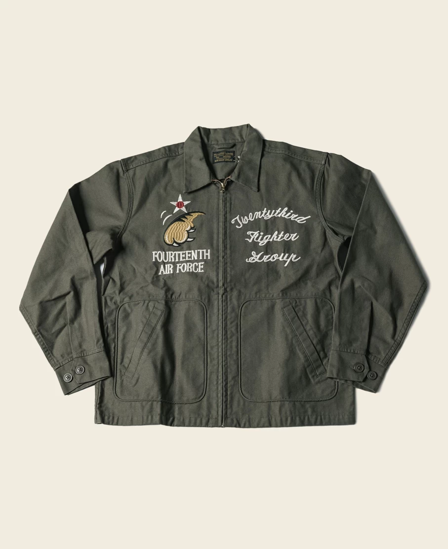 Bronson Olive Men's USAAF 14th Air Force Flying Tigers Embroidered Military Jacket