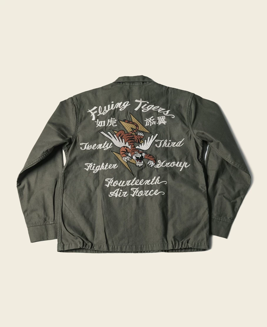 Bronson Olive Men's USAAF 14th Air Force Flying Tigers Embroidered Military Jacket
