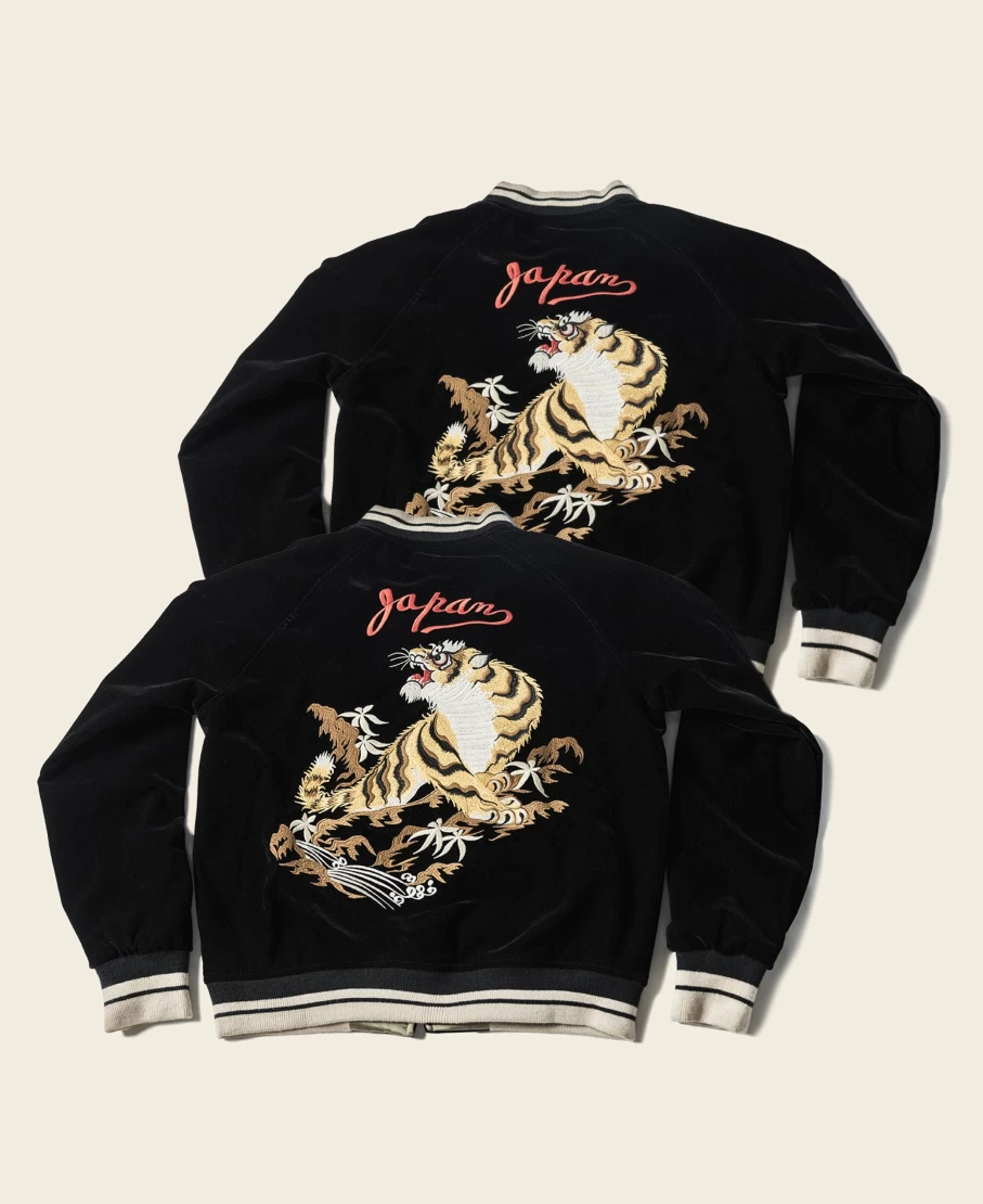 Bronson Men's 1950s Reversible Acetate Jacket - Green/Black Falcon Tiger Souvenir Varsity Coat