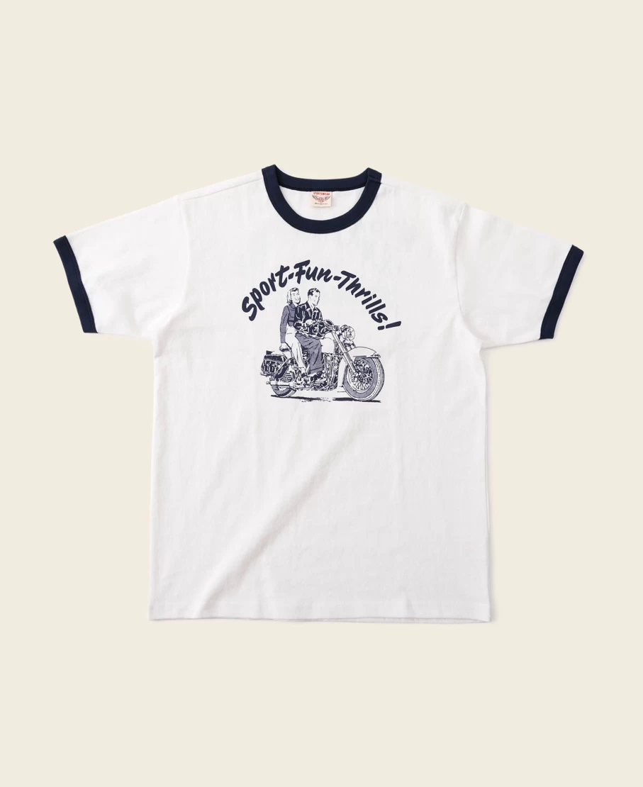 Bronson Men's White Retro Motorcycle Rider Graphic T-Shirt - Vintage Biker Tee