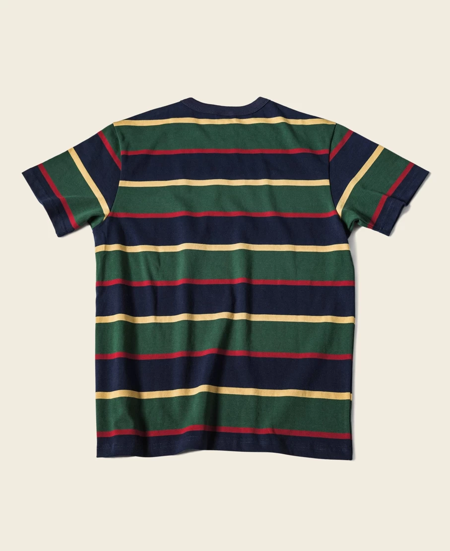 Bronson Men's Navy & Green Striped Ivy Style T-Shirt - 9.8 Oz Cotton Casual Top