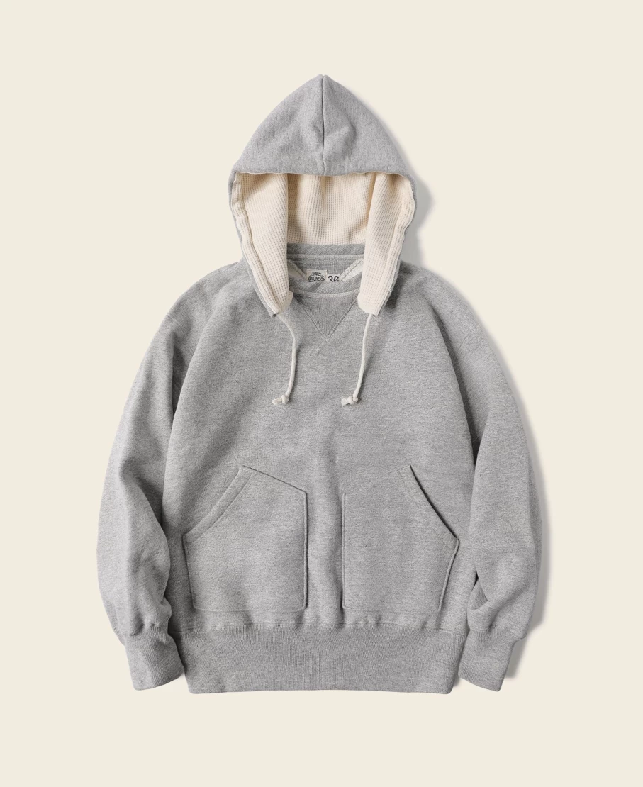 Bronson Men's 1930s Gray Terry Cloth Hooded Sweatshirt - 20 Oz Vintage Pullover