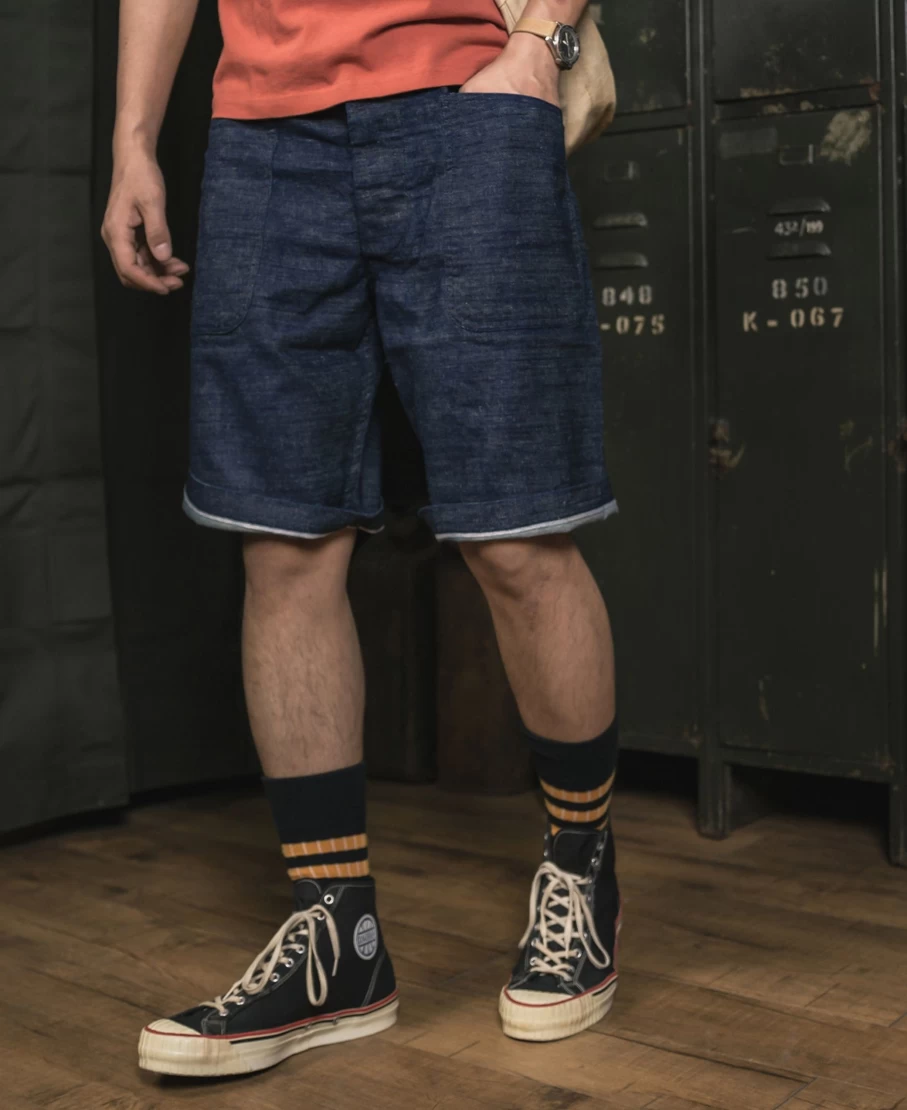 Bronson 1940s WWII USN Indigo Denim Dungaree Deck Shorts for Men - 10.5 Oz Vintage Sailor Shorts
