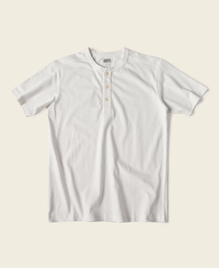 Bronson Men's White Cotton Henley T-Shirt - 10.6 Oz Short Sleeve Crewneck Top
