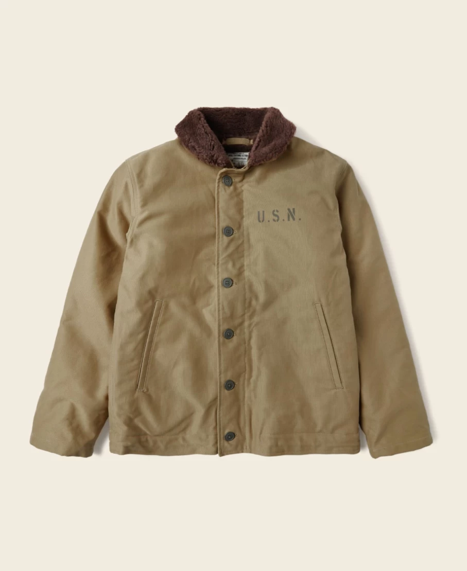 Bronson Men's Khaki N-1 Deck Jacket - 1940s US Navy Style Vintage Reproduction