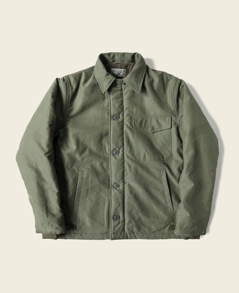 Bronson Men's Olive USN 1st A-2 Deck Jacket - Vintage Military Style Experimental Sample