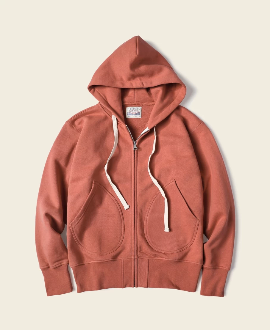 Bronson Men's Brick Red Terry Cloth Zip-Up Hoodie - 17.5 Oz Heavyweight Pullover