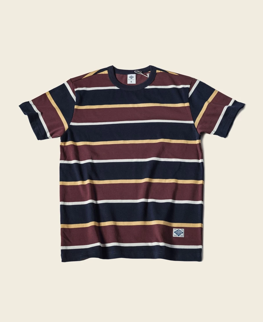 Bronson Men's Ivy Style Striped T-Shirt - 9.8 Oz Burgundy Red & Navy Vintage Tee