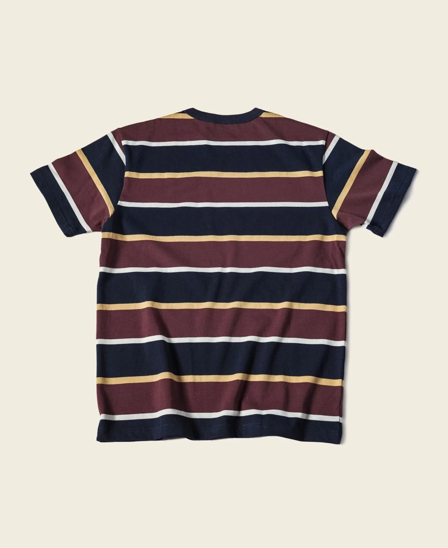 Bronson Men's Ivy Style Striped T-Shirt - 9.8 Oz Burgundy Red & Navy Vintage Tee