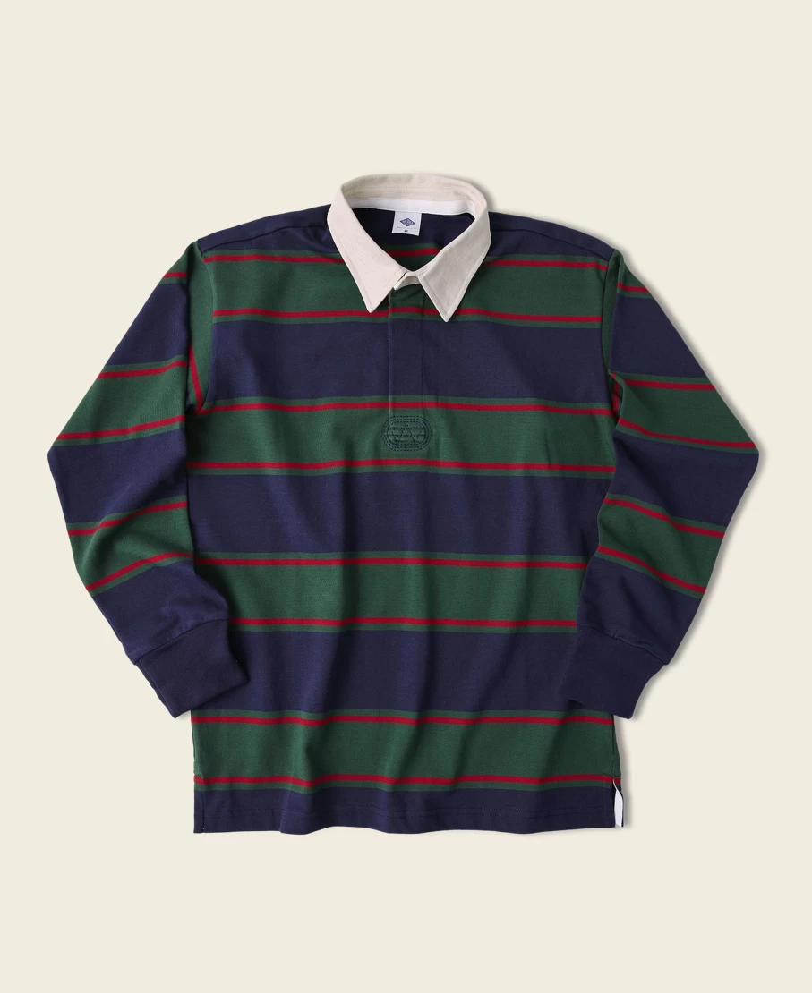 Bronson Men's Classic Fit Striped Rugby Shirt - Blackish Green Ivy Stripe Jersey Top