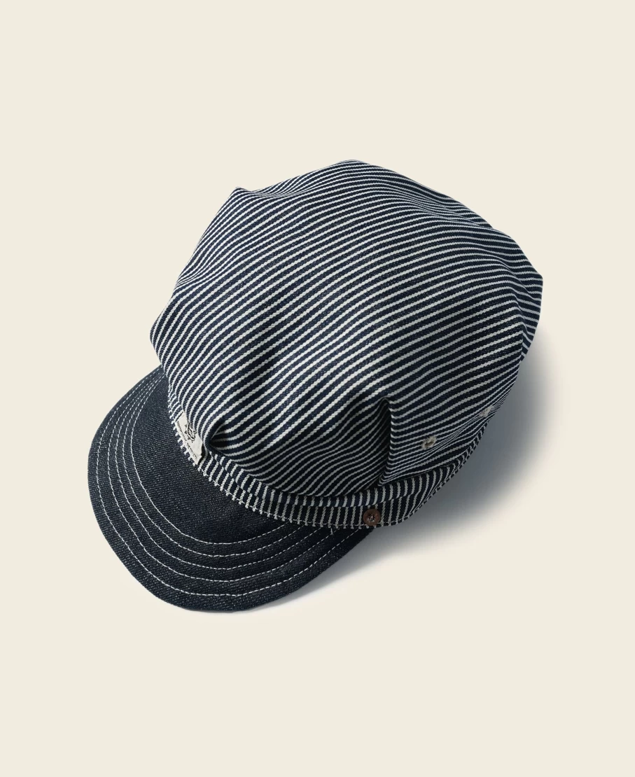 Bronson Men's Hickory Stripe Railroad Engineer Cap - Vintage Style Train Conductor Hat