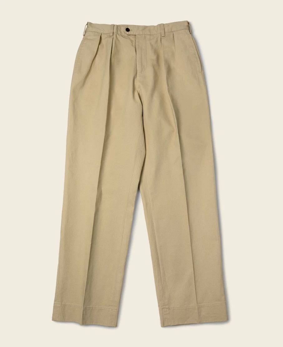 Bronson Men's 1930s Ivy Style Khaki Double Pleated Chino Trousers Vintage High-Waisted Casual Pants