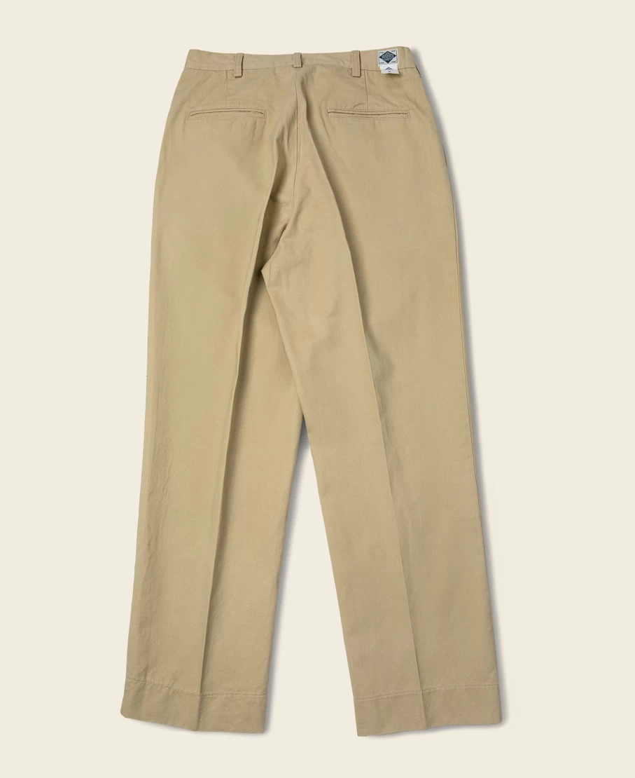 Bronson Men's 1930s Ivy Style Khaki Double Pleated Chino Trousers Vintage High-Waisted Casual Pants