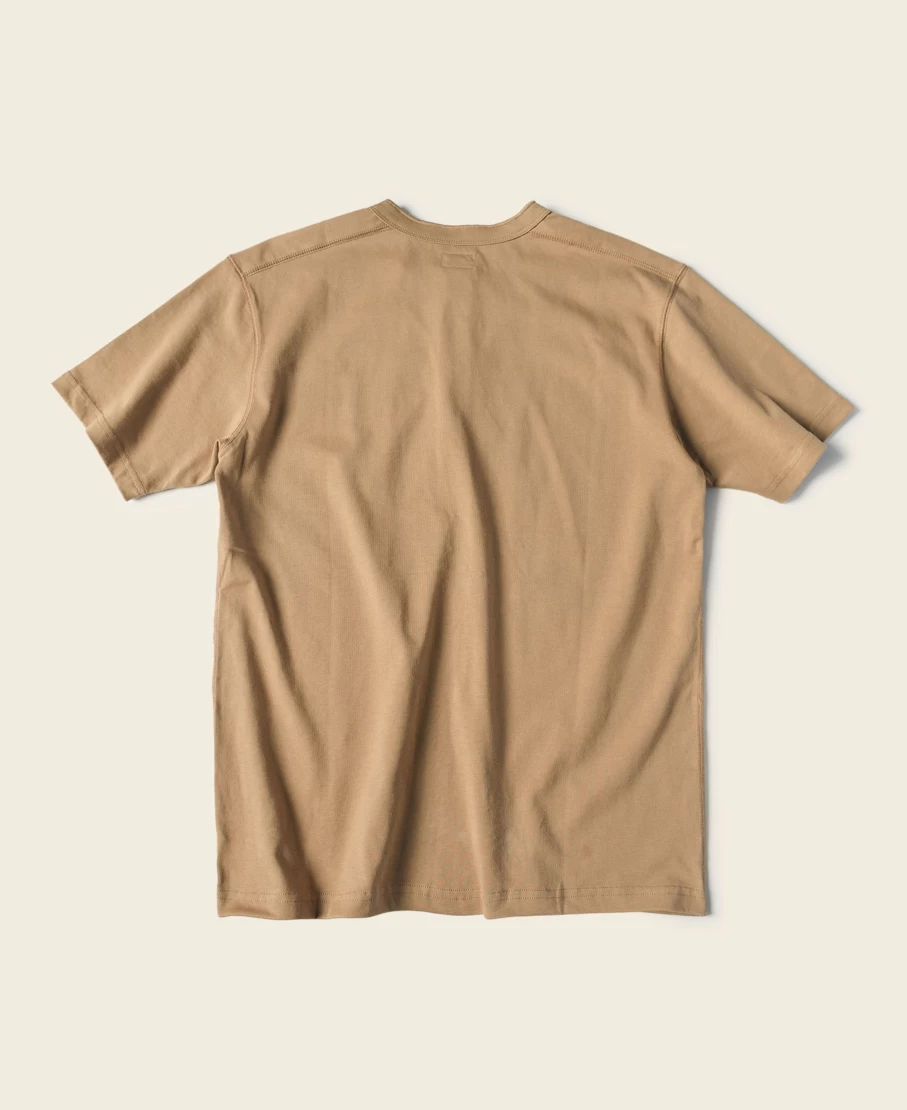Bronson Men's Khaki Cotton Henley T-Shirt - 10.6 Oz Short Sleeve Casual Top