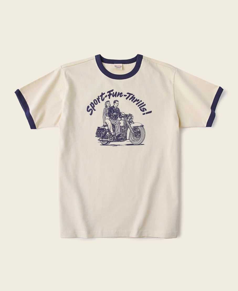 Bronson Men's Apricot Retro Motorcycle Rider Graphic T-Shirt Vintage Print Tee