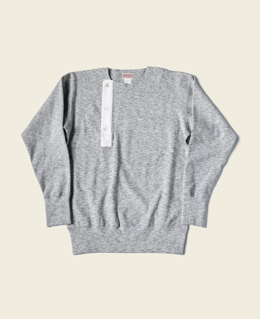 Bronson Men's Gray Henley Shirt - 14 Oz Side Button Casual Top