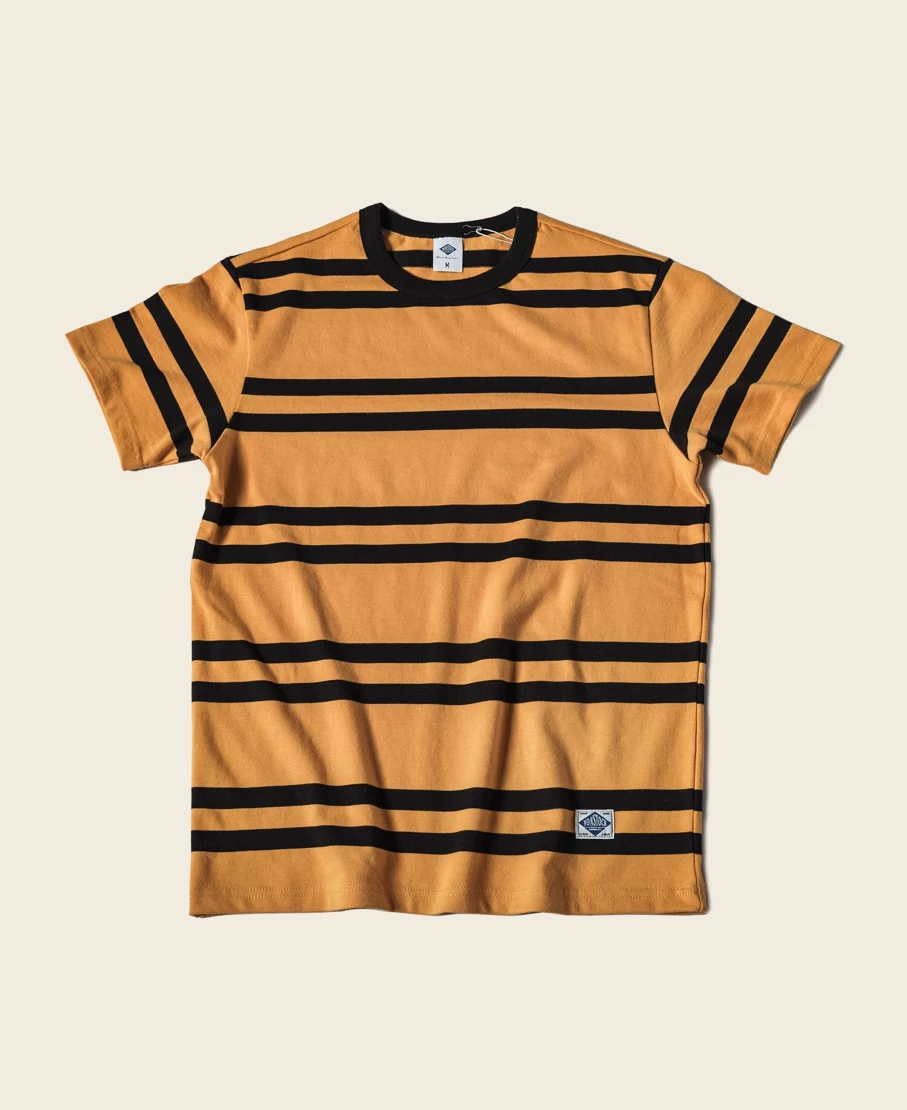 Bronson Men's Ivy Style Yellow & Black Striped T-Shirt - 9.8 Oz Cotton Vintage Tee