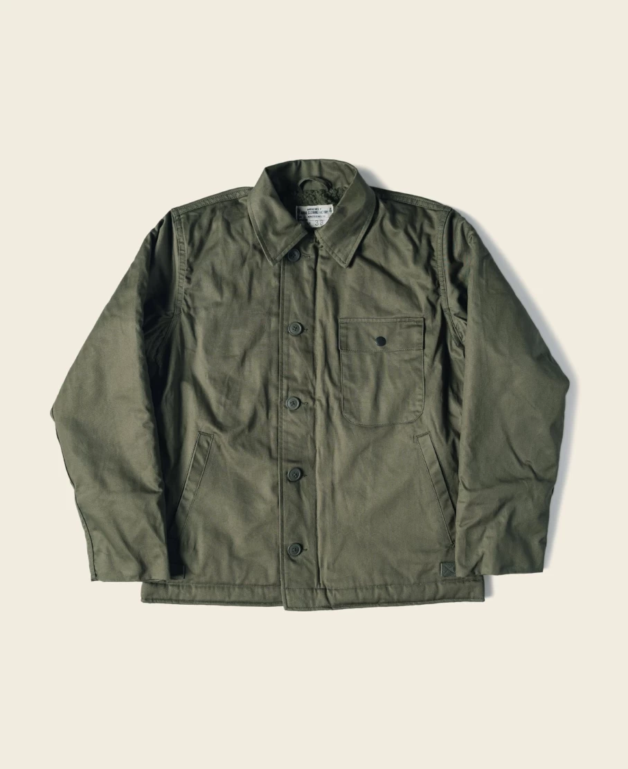 Bronson Men's Olive USN A-2 Deck Jacket - Final Version Polyester Lamb Wool Outerwear