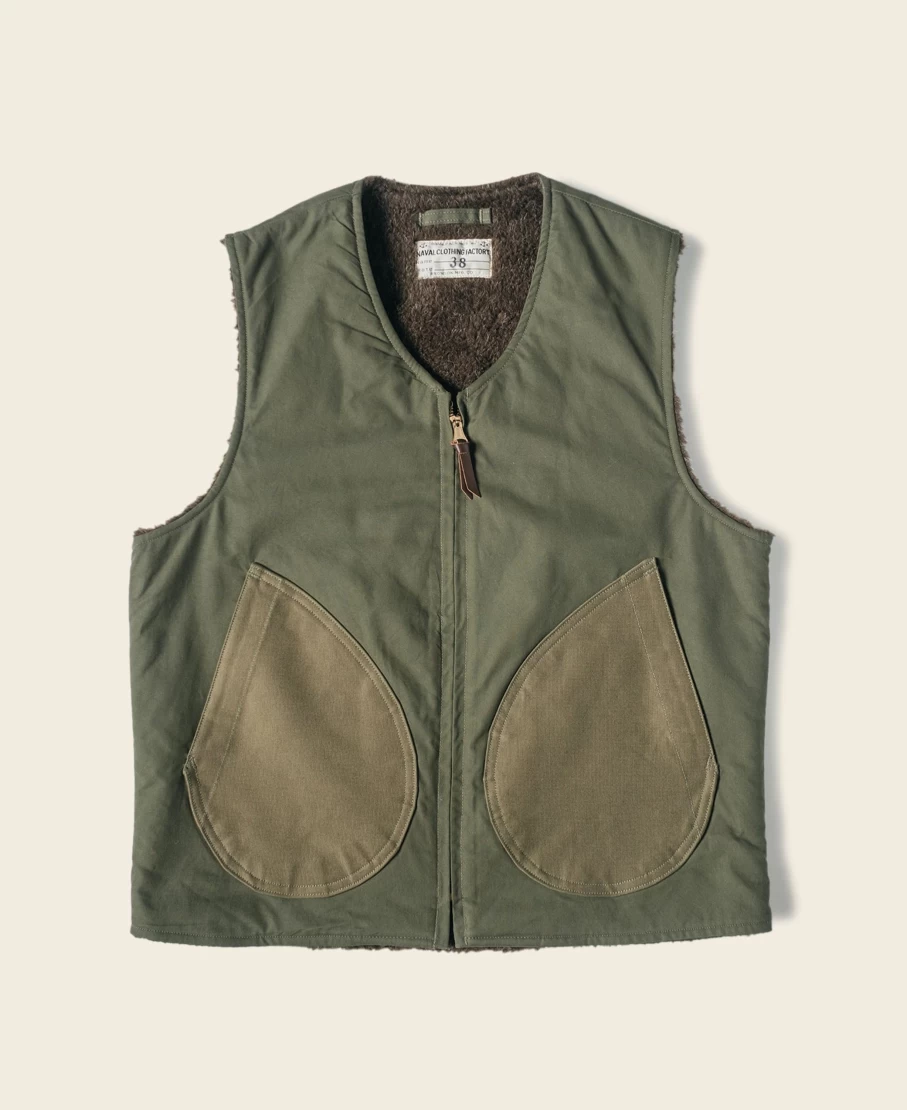 Bronson Olive WWII USMC Pile-Lined Vest for Men - Modified Military Style