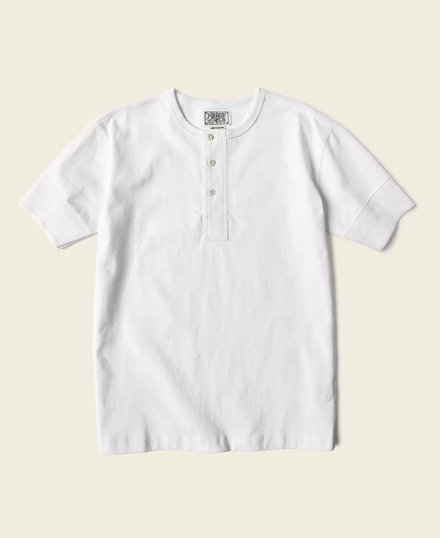 Bronson Men's Vintage White Henley Short Sleeve T-Shirt