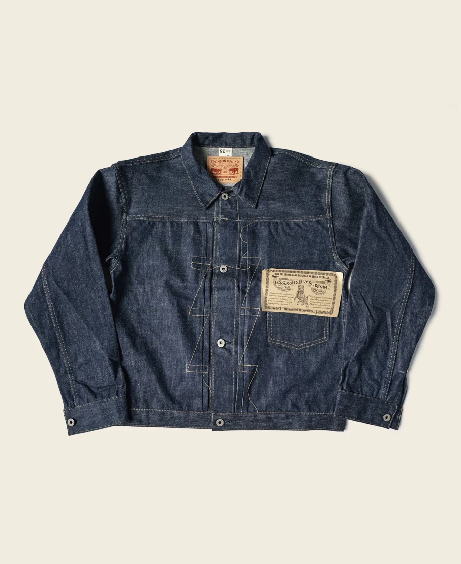 Bronson Men's Indigo Type 1 Selvedge Denim Jacket - WWII Inspired Vintage Style