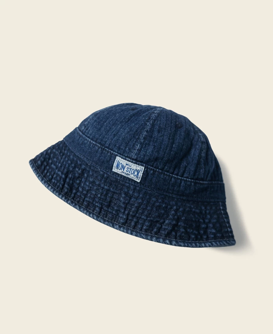 Bronson Men's Indigo Herringbone Denim Bucket Hat for Casual Wear