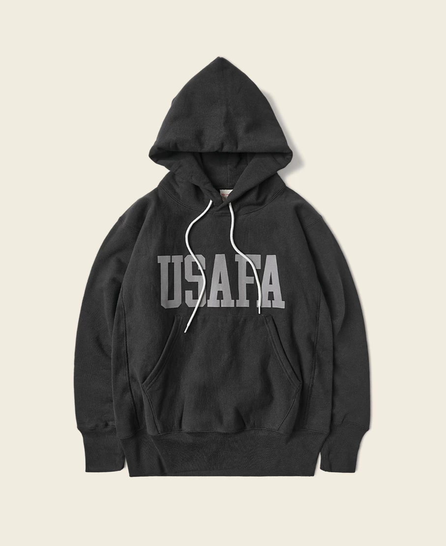 Bronson 1970s US Air Force 18oz Reverse Weave Black Hoodie for Men