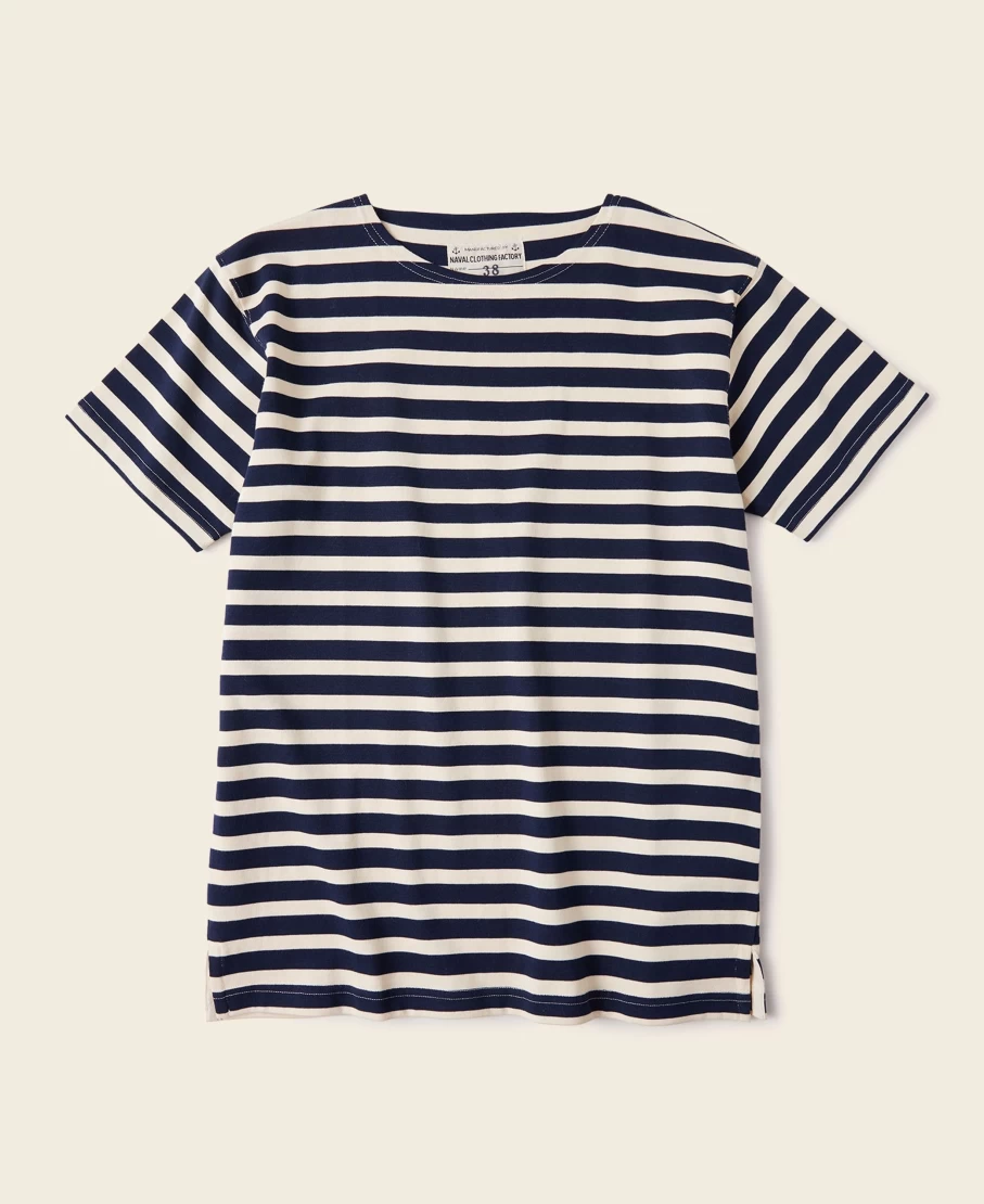 Bronson Men's Navy & Apricot Breton Striped T-Shirt - Classic Striped Tee