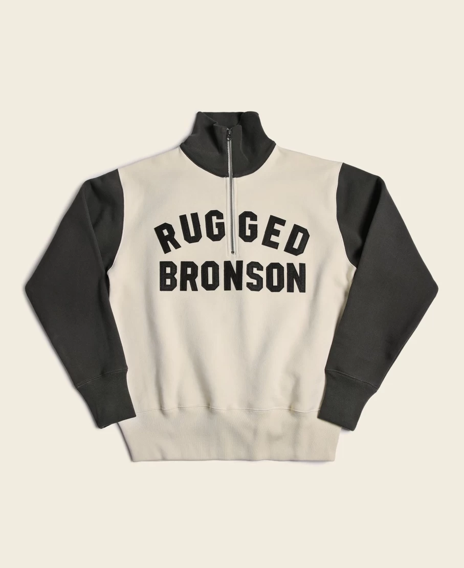 Bronson Men's White Motorcycle Zip-Up Turtle Neck Sweatshirt