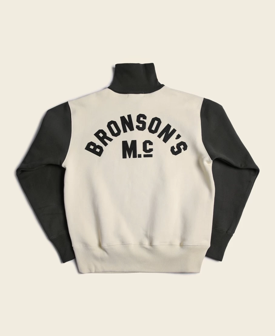 Bronson Men's White Motorcycle Zip-Up Turtle Neck Sweatshirt