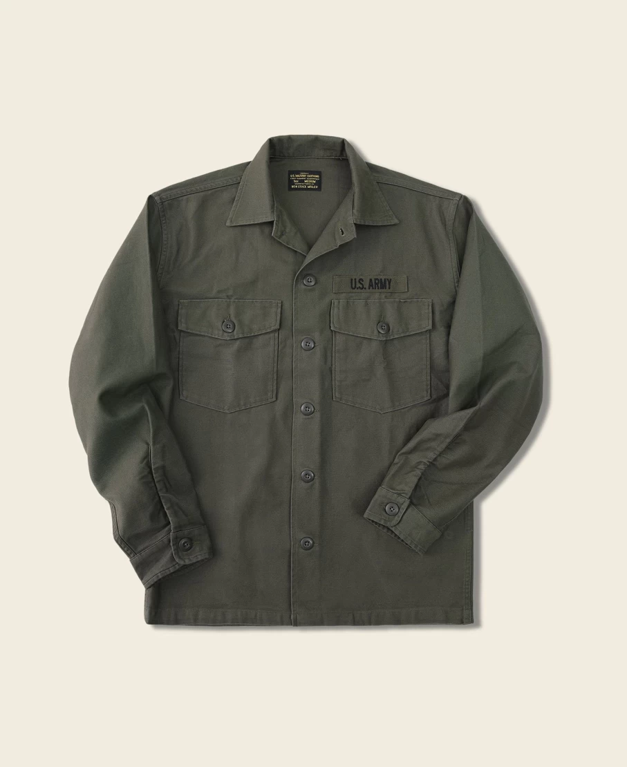 Bronson Men's OG-107 Olive Utility Shirt - Vietnam War US Army Fatigue Style
