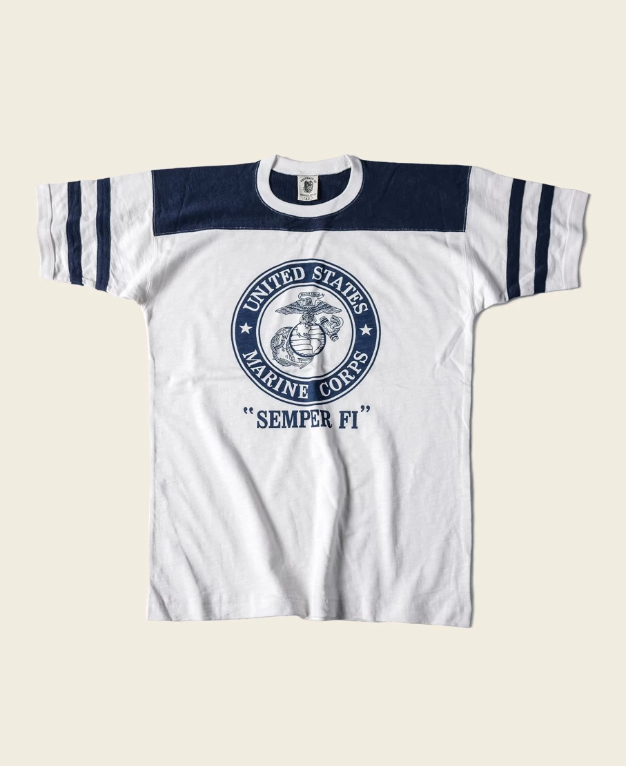 Bronson Vintage 1970s USMC Semper Fi Graphic T-Shirt for Men - White & Blue Athletic Tee