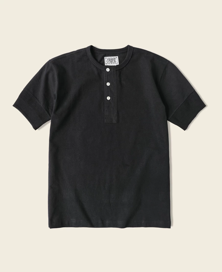 Bronson Men's Black Vintage Henley Short Sleeve T-Shirt