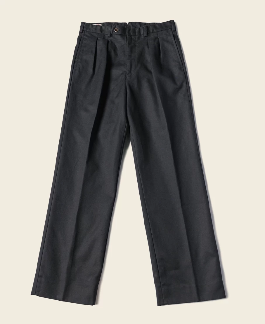 Bronson Men's 1960s Vintage Black Cotton Double Pleated Pants - 15 Oz High Waist Trousers