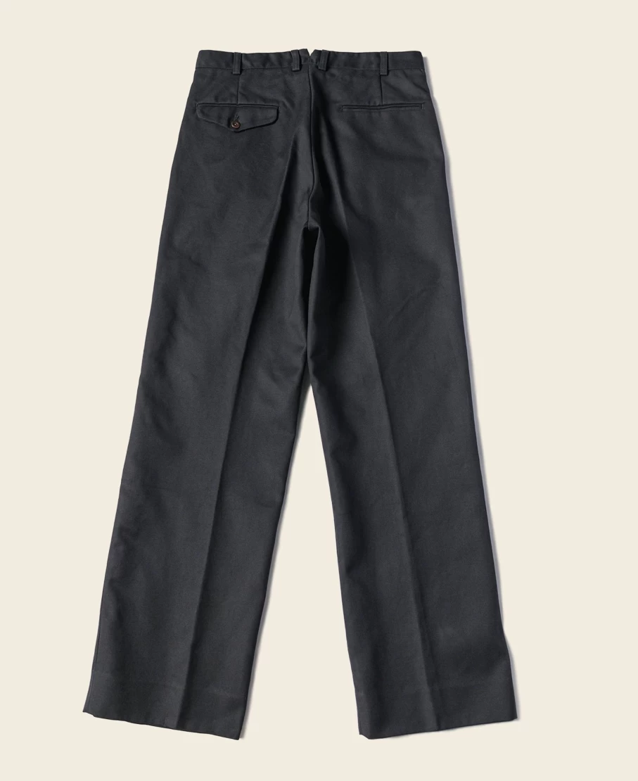 Bronson Men's 1960s Vintage Black Cotton Double Pleated Pants - 15 Oz High Waist Trousers