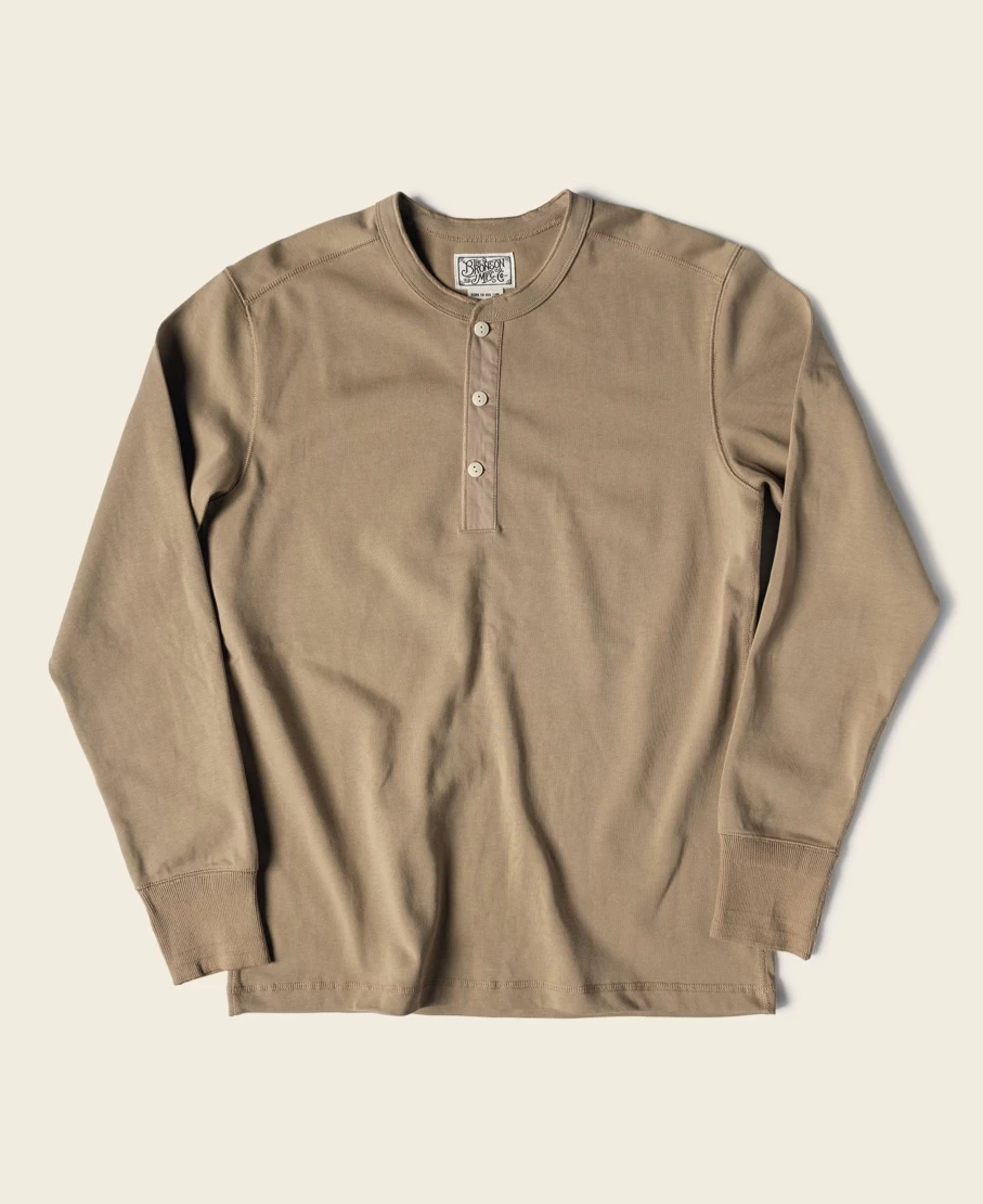 Bronson Men's Vintage Khaki Long Sleeve Henley Shirt