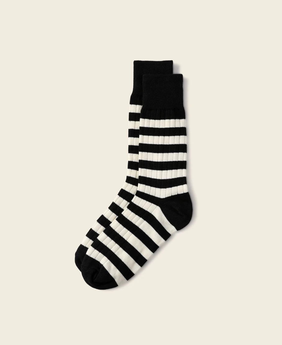 Bronson Men's Retro Black & White Striped Cotton Socks - Vintage Style Comfort