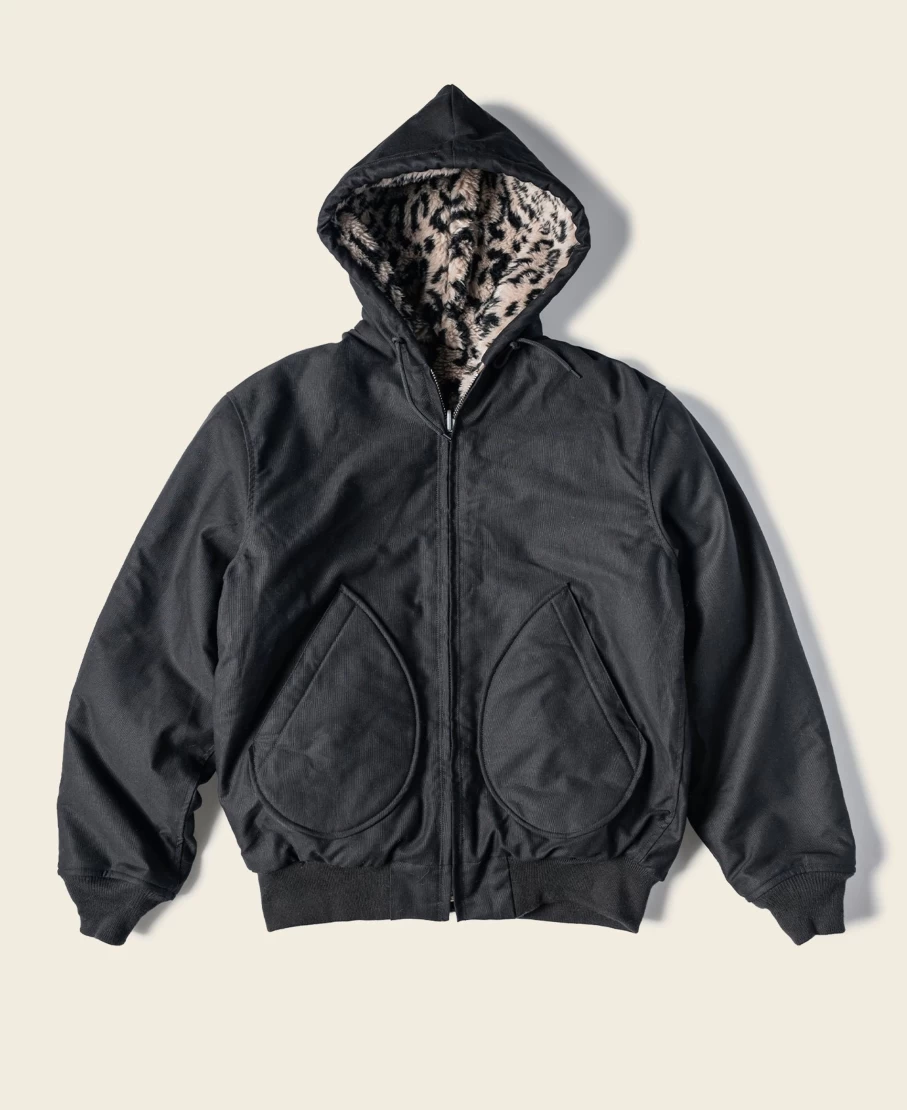 Bronson Men's Black Leopard Print Reversible Deck Jacket - Vintage Style Outerwear