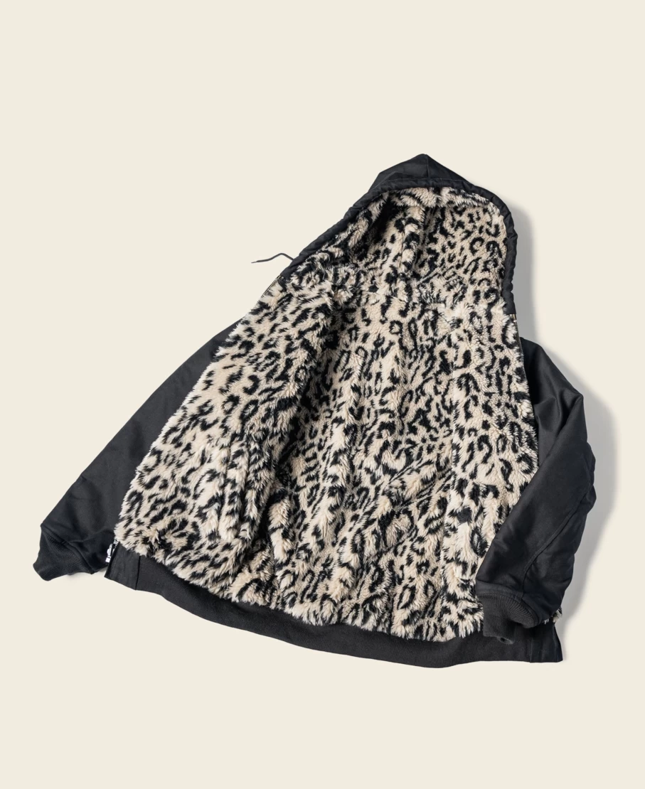 Bronson Men's Black Leopard Print Reversible Deck Jacket - Vintage Style Outerwear