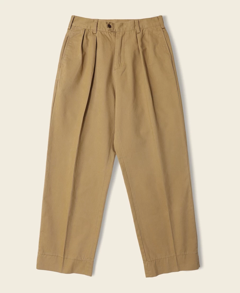 Bronson Men's 1930s Ivy Style Yellow Double Pleated Chino Trousers Vintage High-Waisted Casual Pants